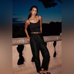 ZARA Linen Elegant Black Women's Straight Leg Pants XS